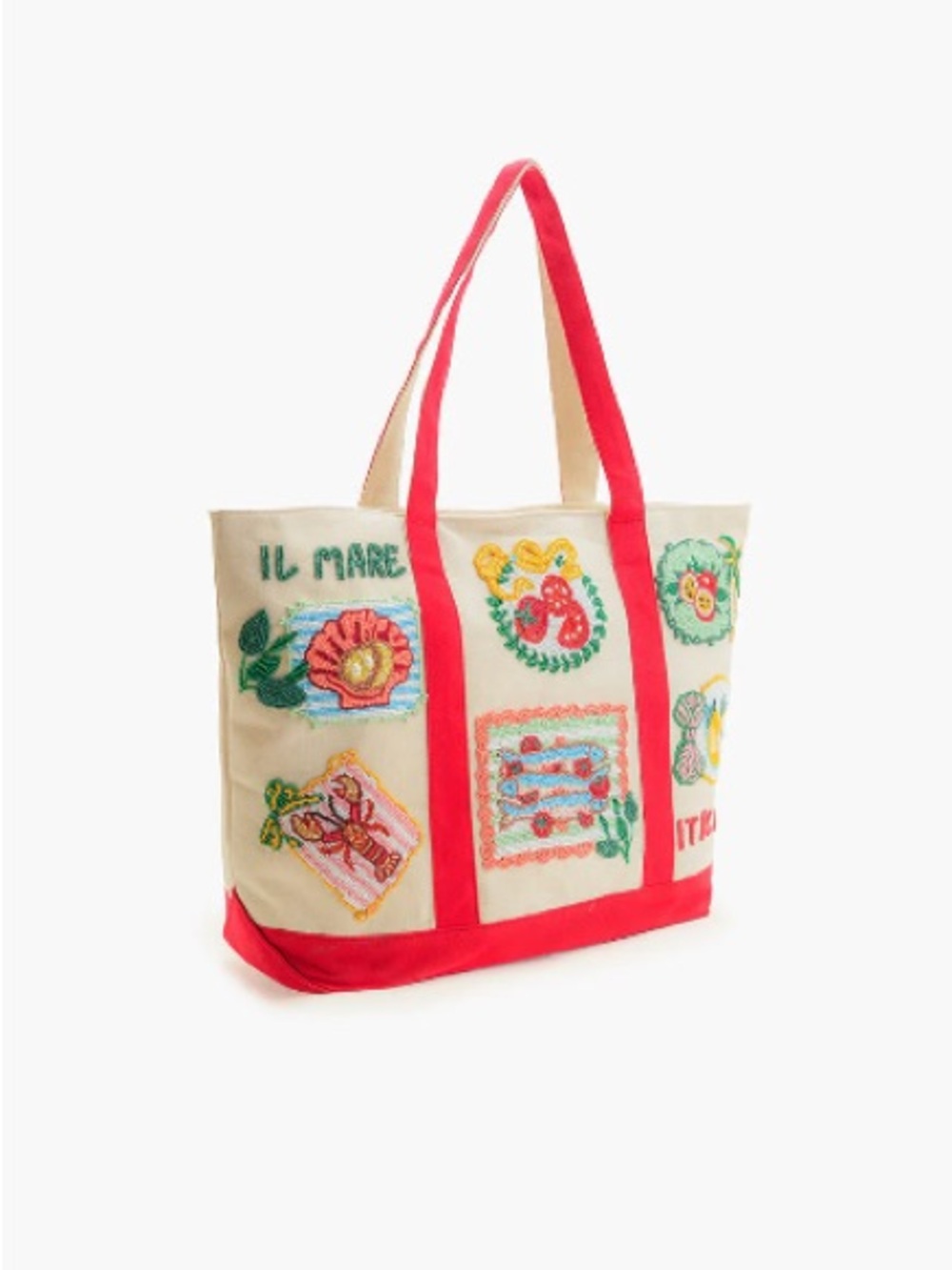 Embroidered Italian Coastal Tote Bag Canvas Beach Market Bag NWT - Picture 5 of 6